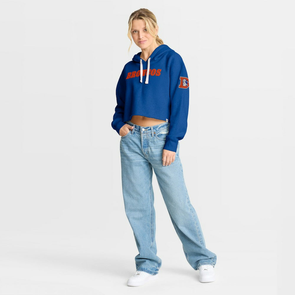 Denver Broncos Women's Oversized Hometown Heritage Cropped Hoodie - Royal discount