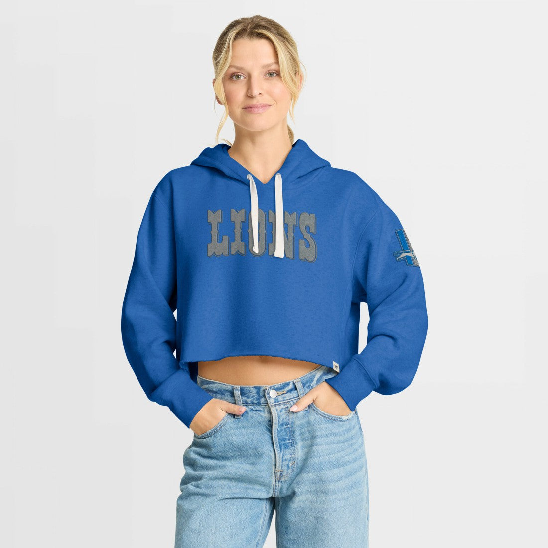 Detroit Lions Women's Oversized Hometown Heritage Cropped Hoodie - Blue cheap