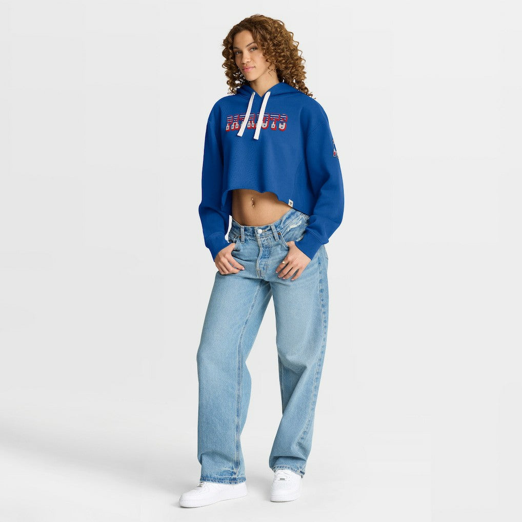 New England Patriots Women's Oversized Hometown Heritage Cropped Hoodie - Royal discount
