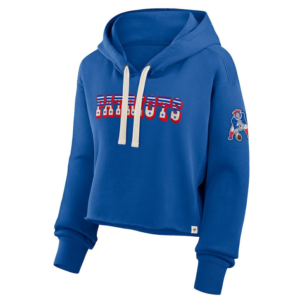 New England Patriots Women's Oversized Hometown Heritage Cropped Hoodie - Royal discount