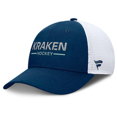 Seattle Kraken Fanatics Authentic Pro Rink Lockup Adjustable Trucker Hat Deep Sea Blue/White