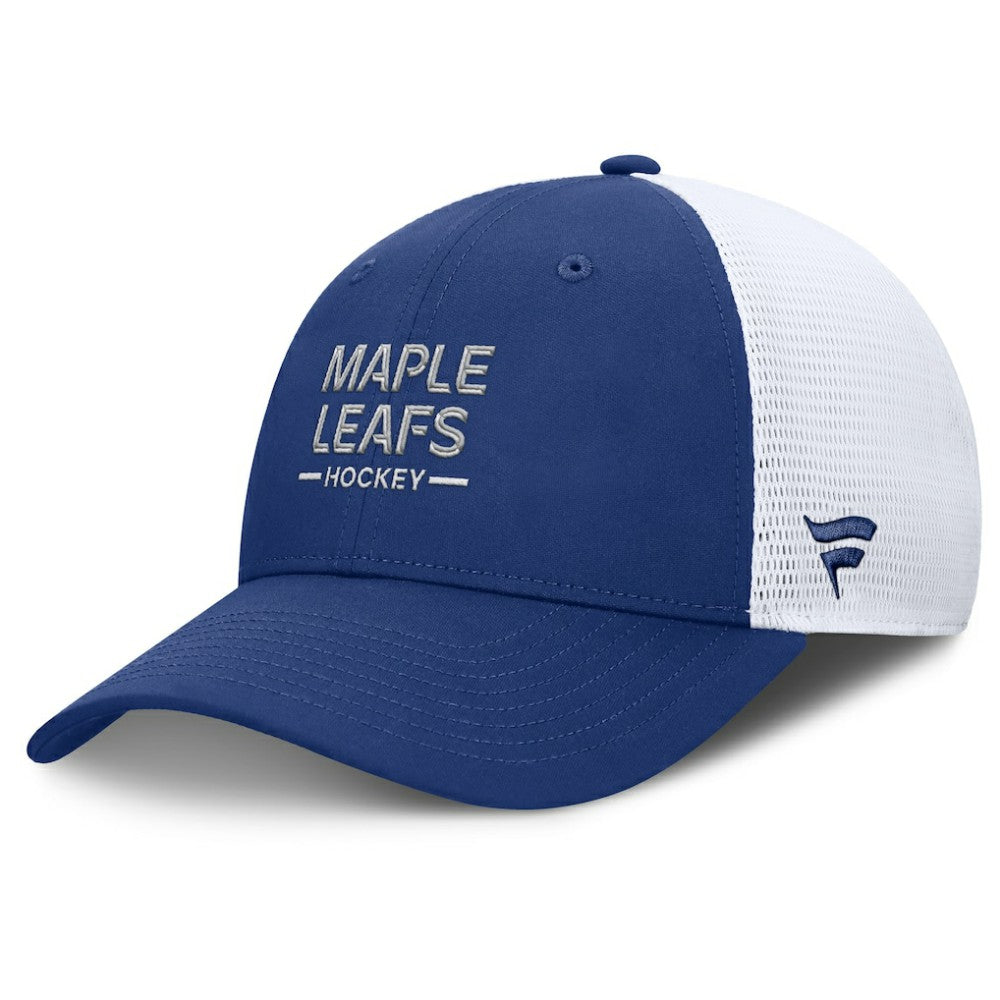 Toronto Maple Leafs Fanatics Authentic Pro Rink Lockup Adjustable Trucker Hat Blue/White