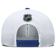 Toronto Maple Leafs Fanatics Authentic Pro Rink Lockup Adjustable Trucker Hat Blue/White