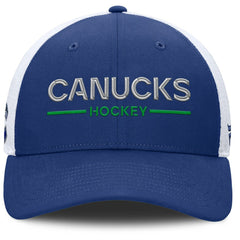 Vancouver Canucks Fanatics Authentic Pro Rink Lockup Adjustable Trucker Hat Blue/White