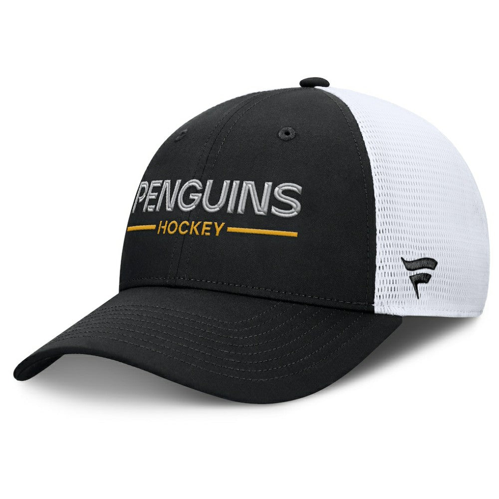Pittsburgh Penguins Fanatics Authentic Pro Rink Lockup Adjustable Trucker Hat Black/White