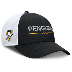 Pittsburgh Penguins Fanatics Authentic Pro Rink Lockup Adjustable Trucker Hat Black/White