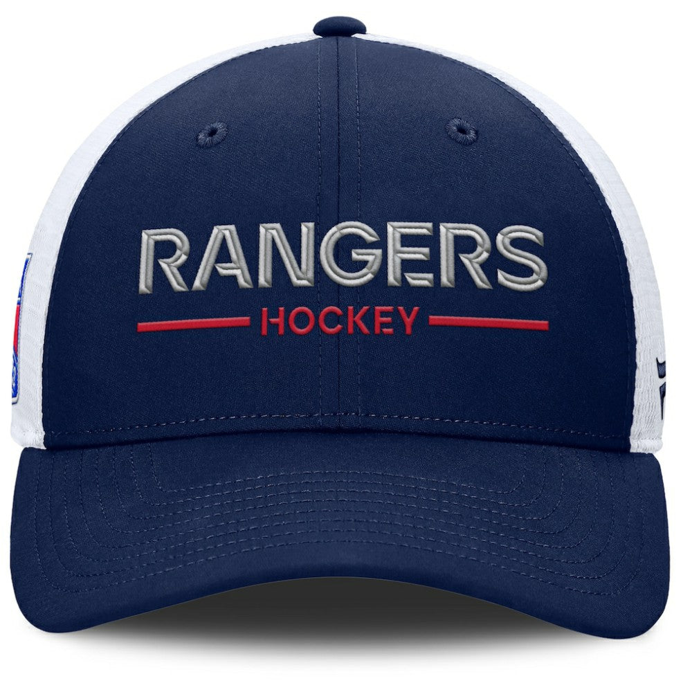 New York Rangers Fanatics Authentic Pro Rink Lockup Adjustable Trucker Hat Navy/White