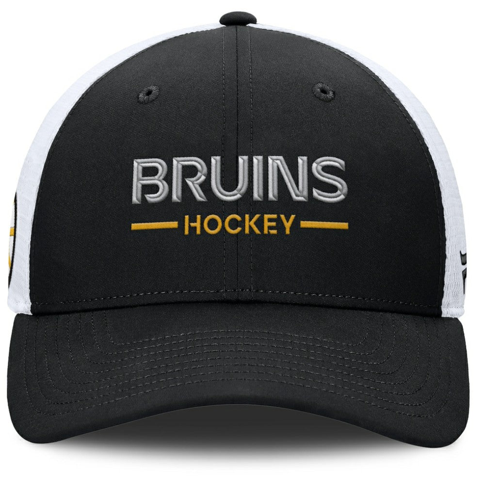 Boston Bruins Fanatics Authentic Pro Rink Lockup Adjustable Trucker Hat Black/White
