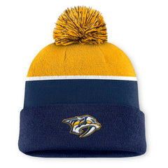 Nashville Predators Fanatics Authentic Pro Rink Cuffed Knit Hat with Pom Navy
