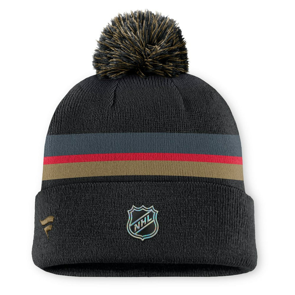 Vegas Golden Knights Fanatics Authentic Pro Rink Cuffed Knit Hat with Pom Charcoal