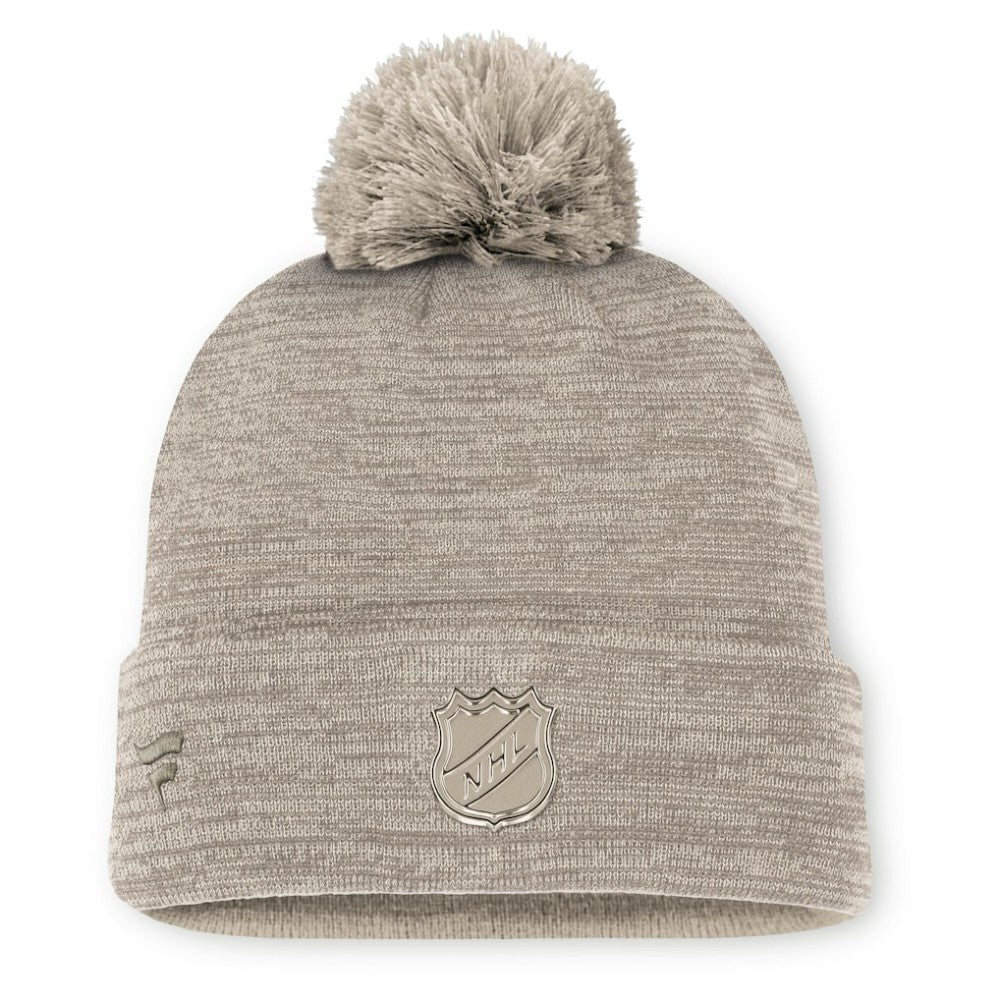 Pittsburgh Penguins Fanatics Authentic Pro Road Cuffed Knit Hat with Pom Tan