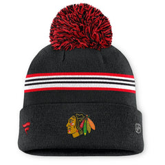 Chicago Blackhawks Fanatics Women's Authentic Pro Rink Cuffed Knit Hat with Pom Black