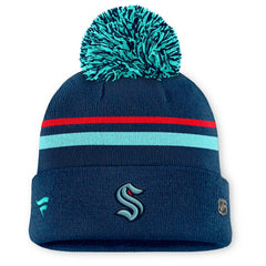 Seattle Kraken Fanatics Women's Authentic Pro Rink Cuffed Knit Hat with Pom Deep Sea Blue