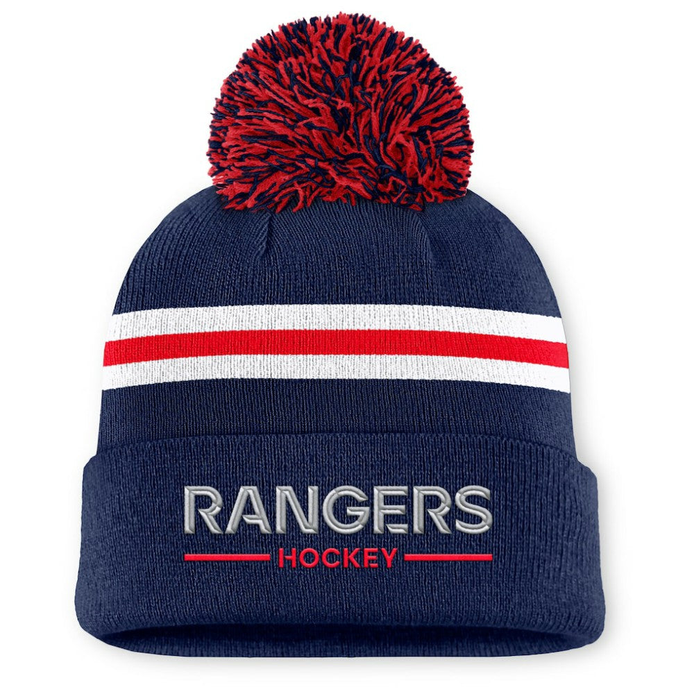 New York Rangers Fanatics Women's Authentic Pro Rink Cuffed Knit Hat with Pom Navy