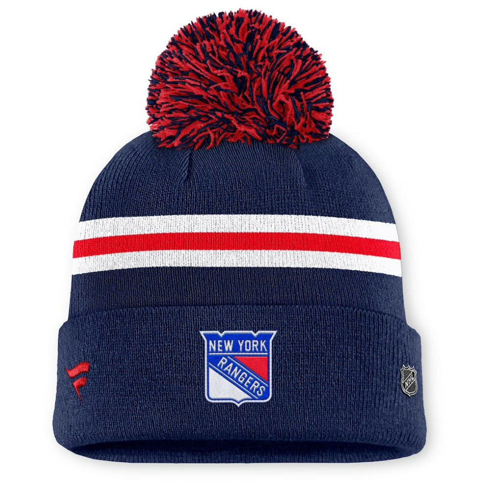 New York Rangers Fanatics Women's Authentic Pro Rink Cuffed Knit Hat with Pom Navy