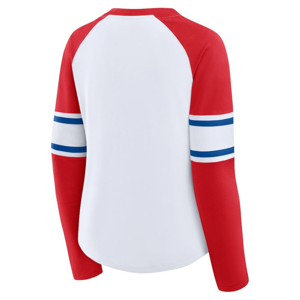 Philadelphia Phillies Women's Blitz Package Raglan Lace-Up V-Neck Long Sleeve T-Shirt - White/Red
