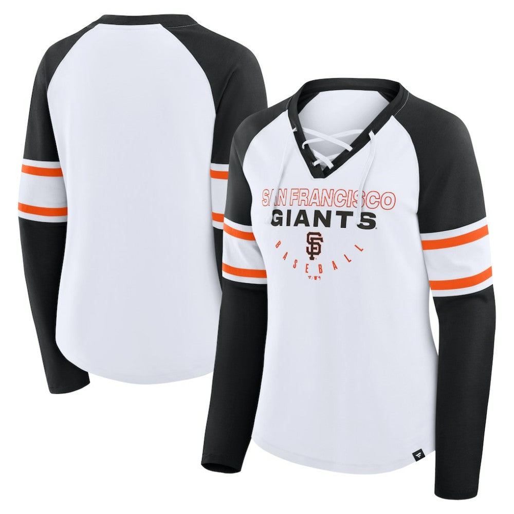 San Francisco Giants Women's Blitz Package Raglan Lace-Up V-Neck Long Sleeve T-Shirt - White/Black