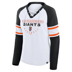 San Francisco Giants Women's Blitz Package Raglan Lace-Up V-Neck Long Sleeve T-Shirt - White/Black
