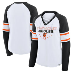 Baltimore Orioles Women's Blitz Package Raglan Lace-Up V-Neck Long Sleeve T-Shirt - White/Black