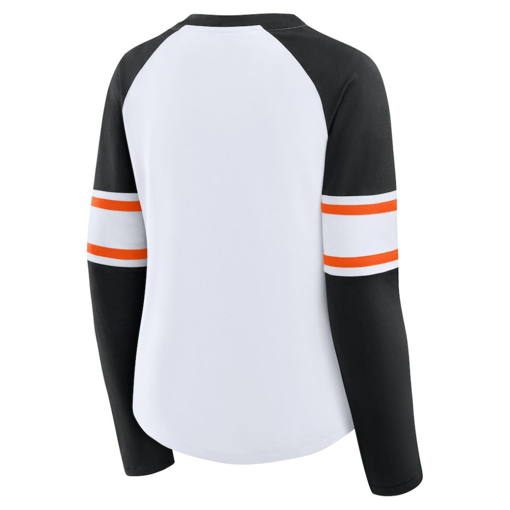 Baltimore Orioles Women's Blitz Package Raglan Lace-Up V-Neck Long Sleeve T-Shirt - White/Black