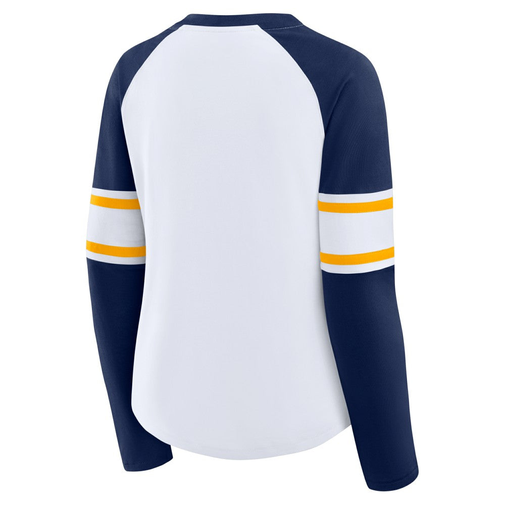 Milwaukee Brewers Women's Blitz Package Raglan Lace-Up V-Neck Long Sleeve T-Shirt - White/Navy