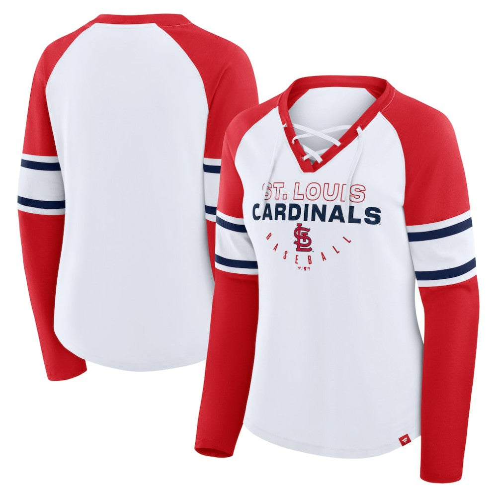 St. Louis Cardinals Women's Blitz Package Raglan Lace-Up V-Neck Long Sleeve T-Shirt - White/Red