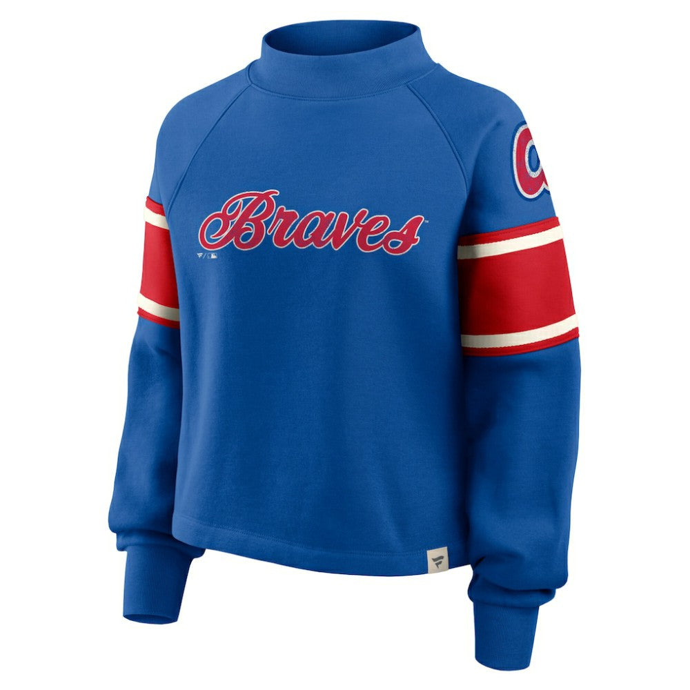 Atlanta Braves Women's Oversized Toss Sweep Raglan Pullover Sweatshirt - Royal