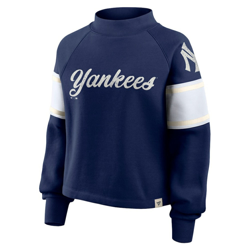 New York Yankees Women's Oversized Toss Sweep Raglan Pullover Sweatshirt - Navy