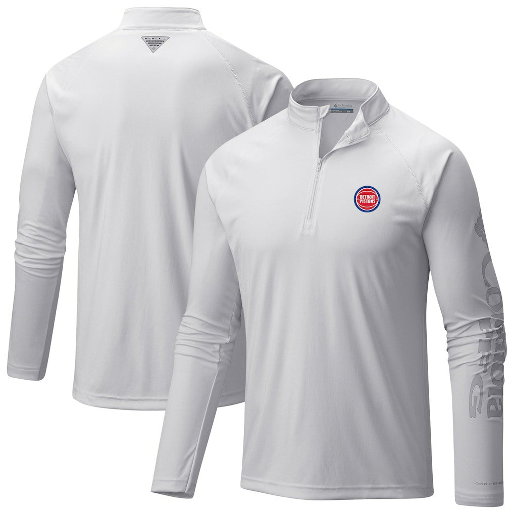 Detroit Pistons Terminal Tackle Raglan Omni-Shade Quarter-Zip Jacket sale - White | Columbia cheap