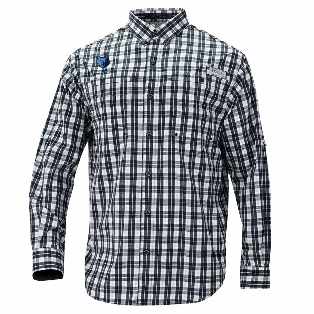 Memphis Grizzlies Super Tamiami Omni-Shade Long Sleeve Button-Down Shirt - Navy | Columbia on sale