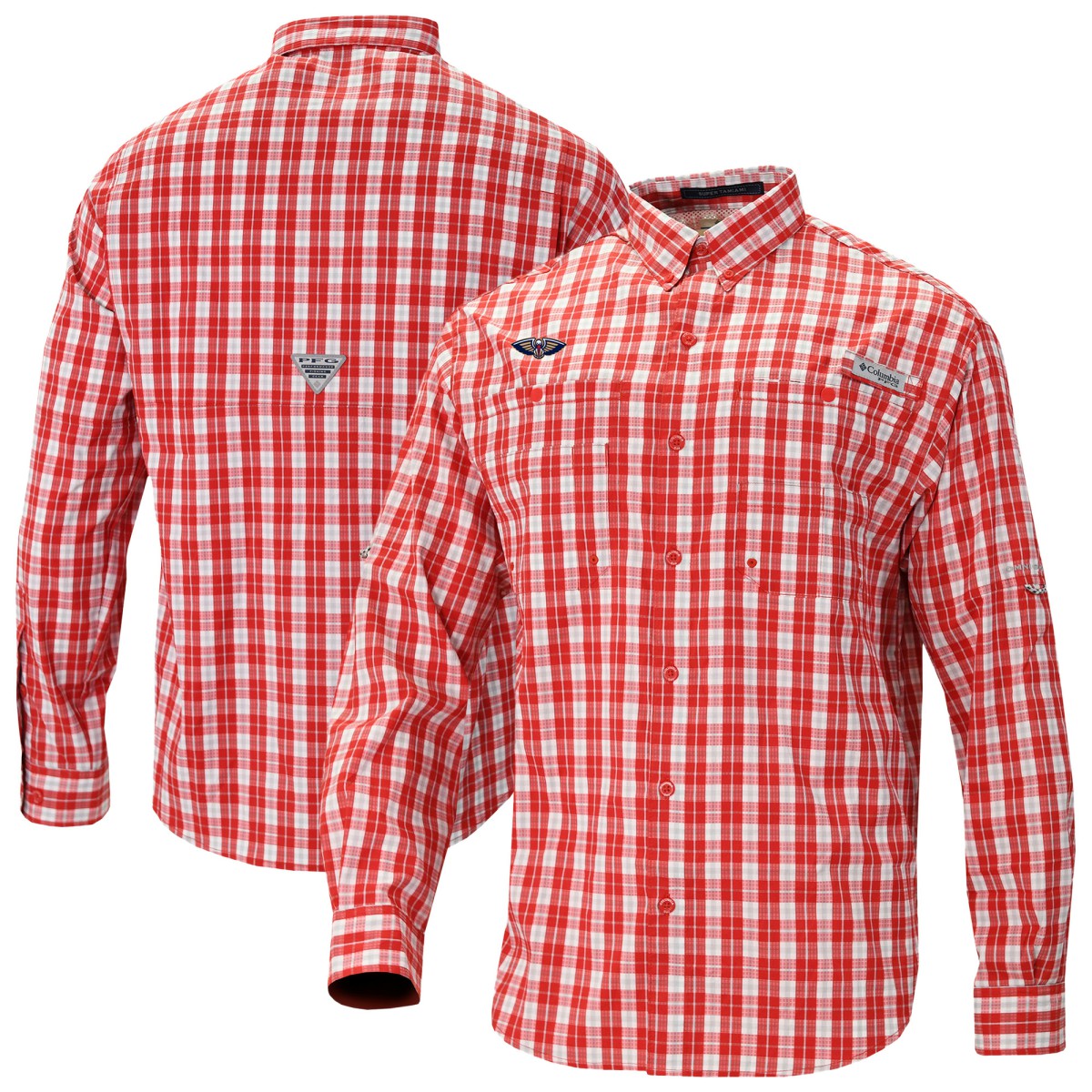New Orleans Pelicans Super Tamiami Omni-Shade Long Sleeve Button-Down Shirt - Red | Columbia outlet