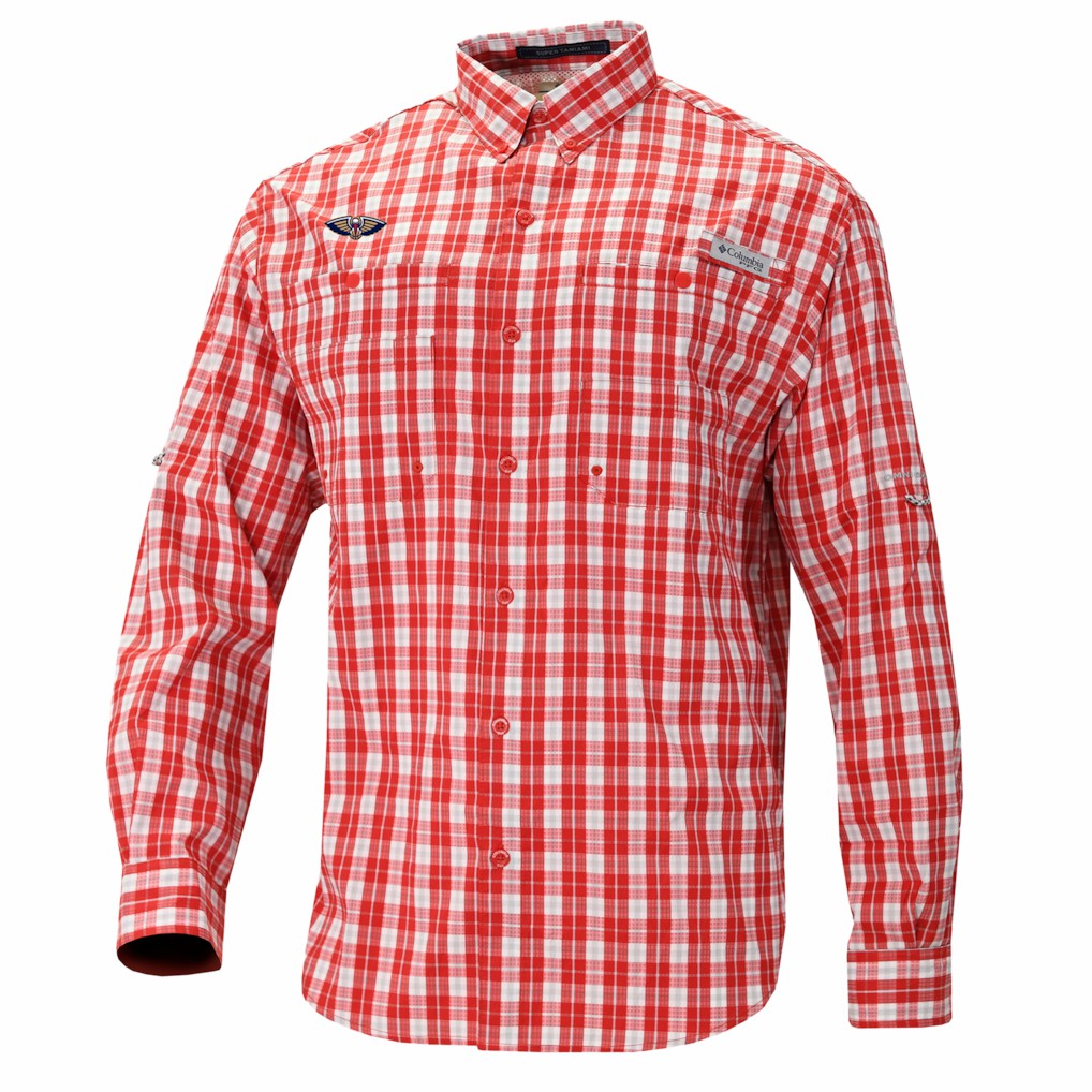 New Orleans Pelicans Super Tamiami Omni-Shade Long Sleeve Button-Down Shirt - Red | Columbia outlet