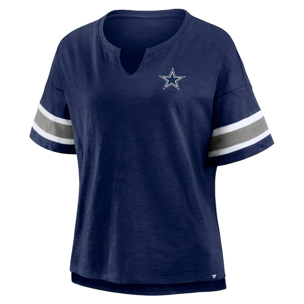 Dallas Cowboys Women's Redzone Bling Stripe Sleeve Notch Neck T-Shirt - Navy online