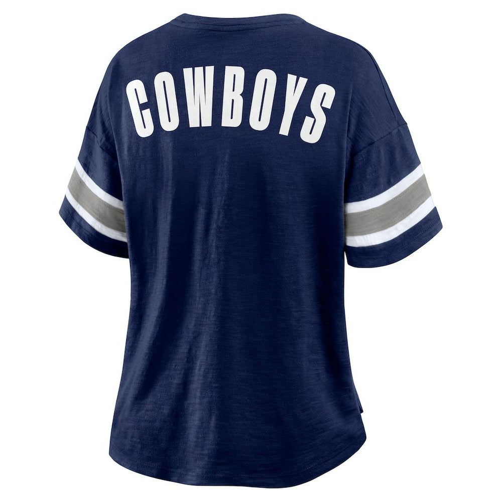 Dallas Cowboys Women's Redzone Bling Stripe Sleeve Notch Neck T-Shirt - Navy online
