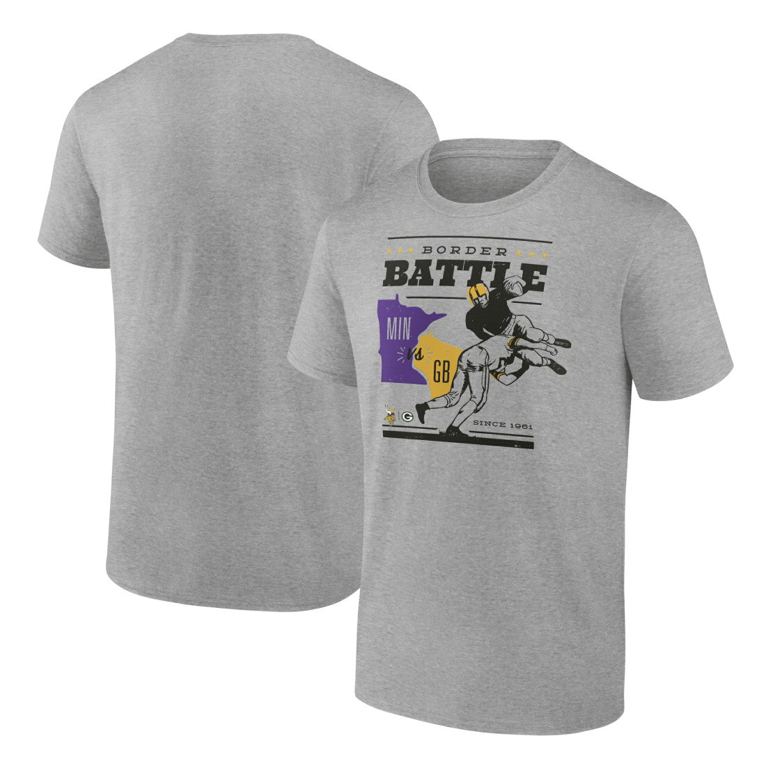 Minnesota Vikings vs. Green Bay Packers Battle Border T-Shirt - Heather Gray for sale