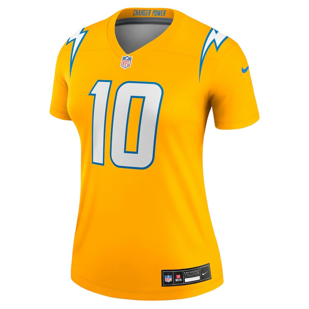 Justin Herbert Los Angeles Chargers Women's Alternate Charger Power Legend Player Performance Top - Gold | Nike for sale
