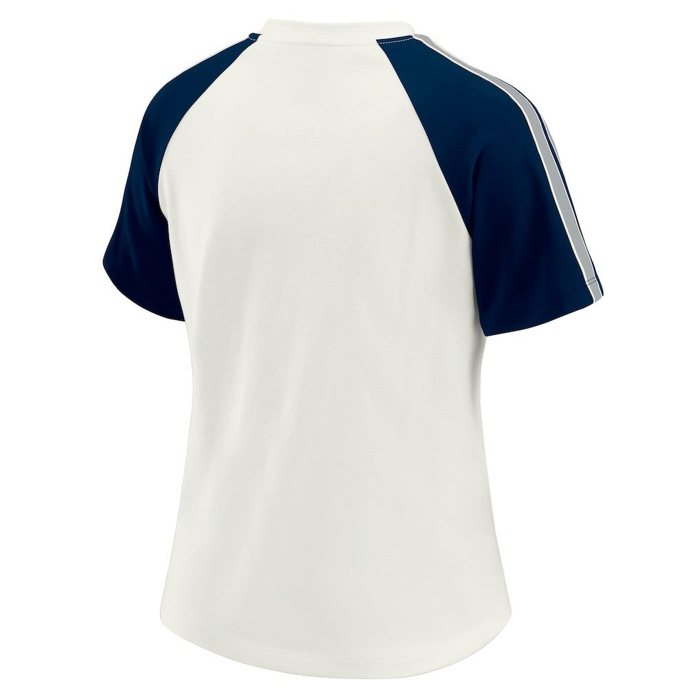 Dallas Cowboys WEAR by Erin Andrews Women's Sleeve Stripe Distressed Raglan T-Shirt - White for sale