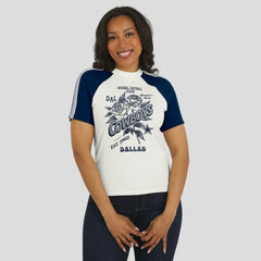 Dallas Cowboys WEAR by Erin Andrews Women's Sleeve Stripe Distressed Raglan T-Shirt - White for sale