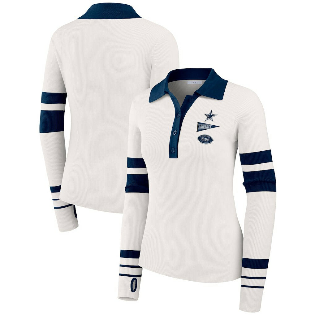 Dallas Cowboys WEAR by Erin Andrews Women's Ribbed Henley Polo Sweater - White sale