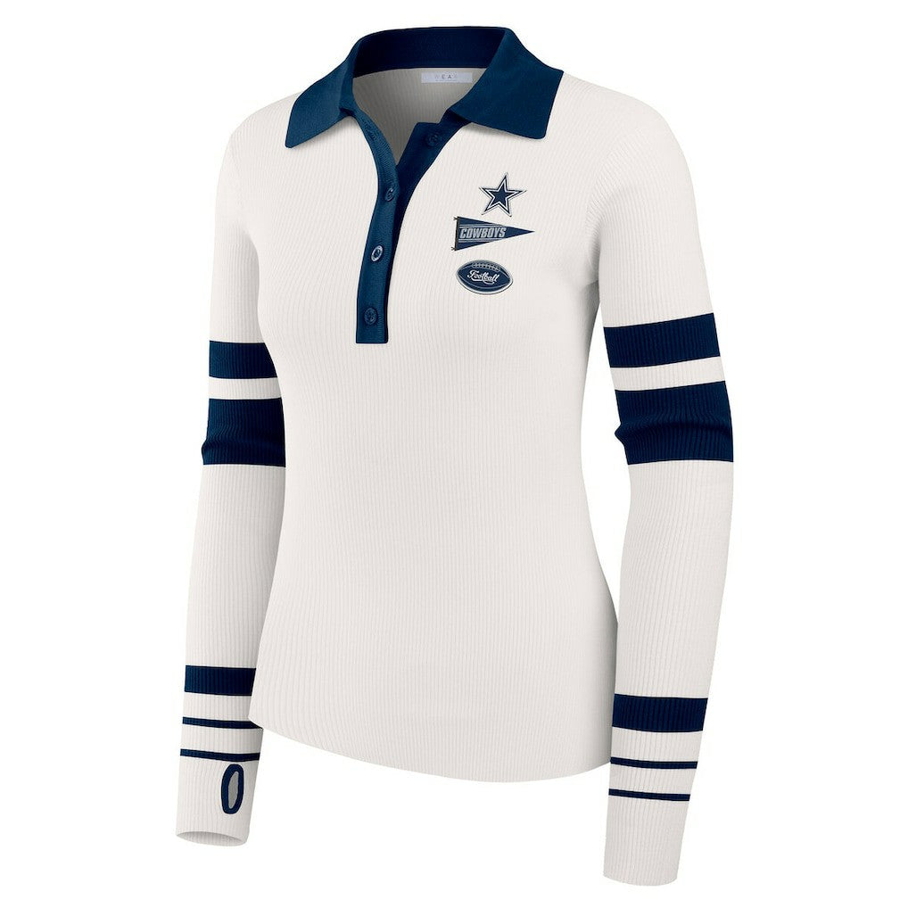 Dallas Cowboys WEAR by Erin Andrews Women's Ribbed Henley Polo Sweater - White sale