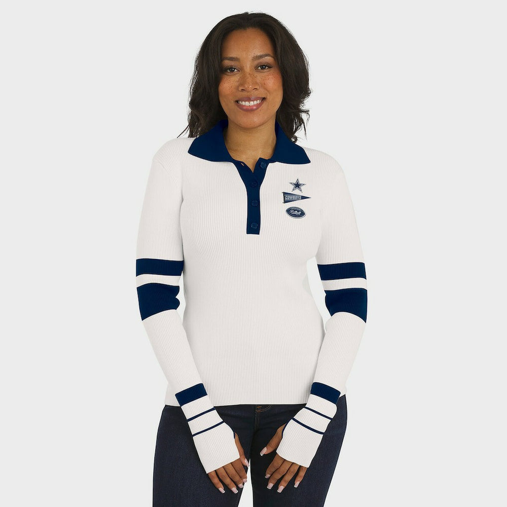 Dallas Cowboys WEAR by Erin Andrews Women's Ribbed Henley Polo Sweater - White sale
