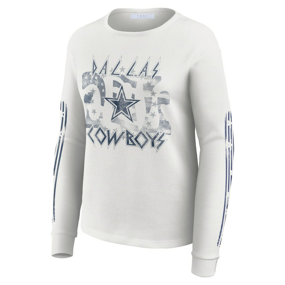 Dallas Cowboys WEAR by Erin Andrews Women's Graphic Waffle Long-Sleeve T-Shirt - White on sale