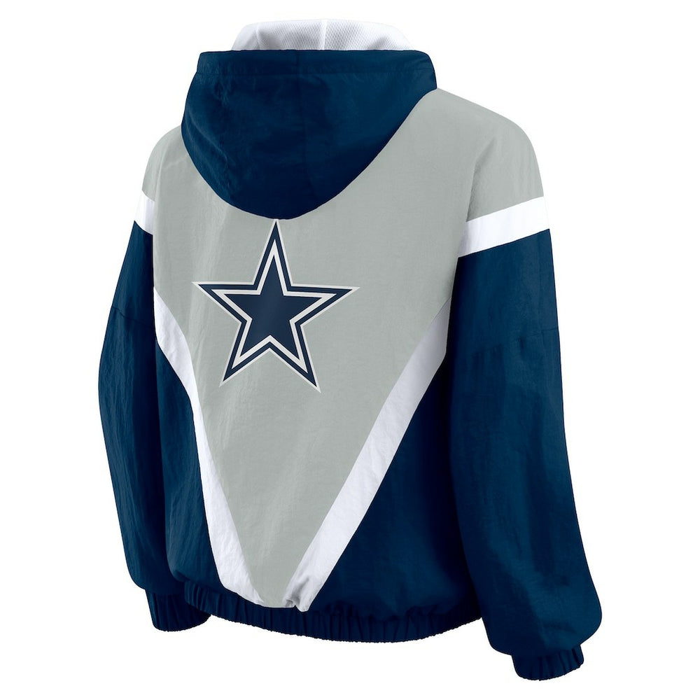 Dallas Cowboys WEAR by Erin Andrews Women's Plus Size Retro Crinkle Full-Zip Hoodie Windbreaker Jacket - Navy/Gray on sale