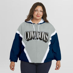 Dallas Cowboys WEAR by Erin Andrews Women's Plus Size Retro Crinkle Full-Zip Hoodie Windbreaker Jacket - Navy/Gray on sale