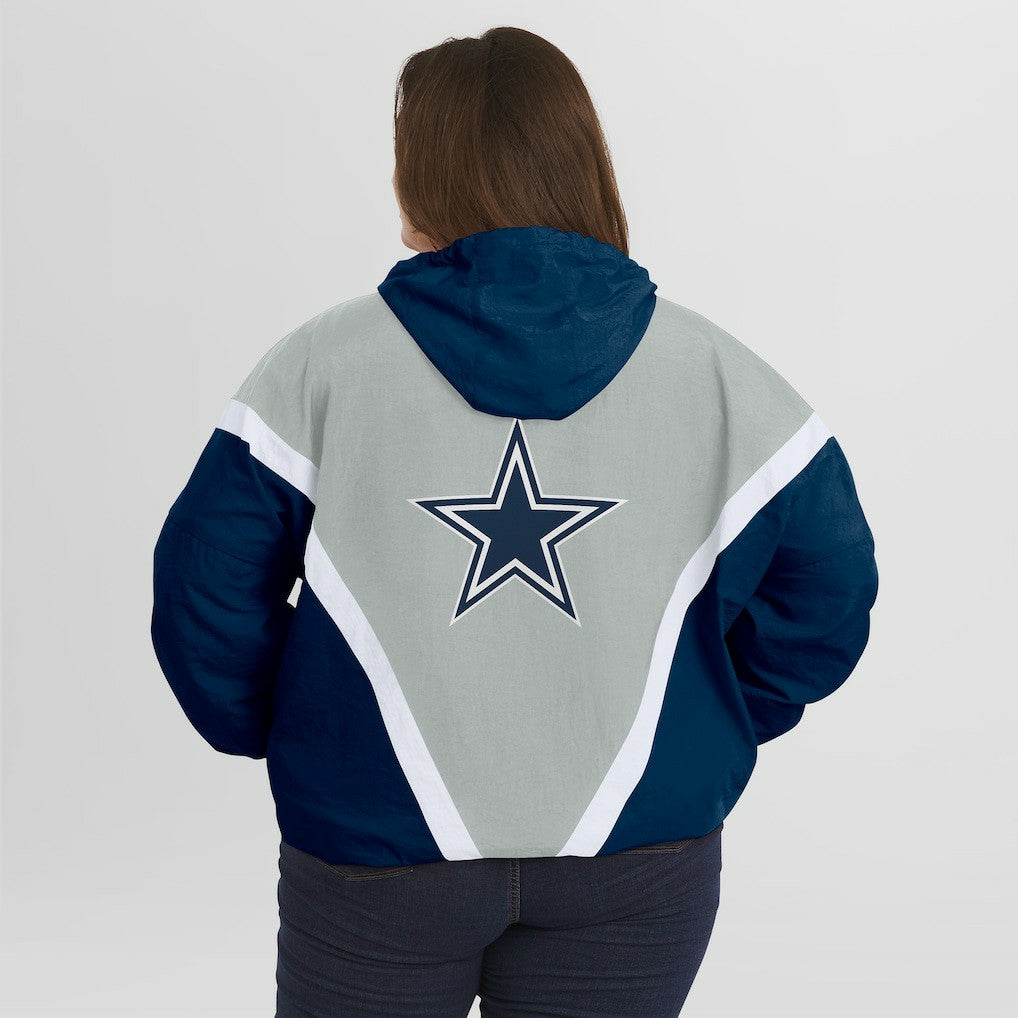 Dallas Cowboys WEAR by Erin Andrews Women's Plus Size Retro Crinkle Full-Zip Hoodie Windbreaker Jacket - Navy/Gray on sale