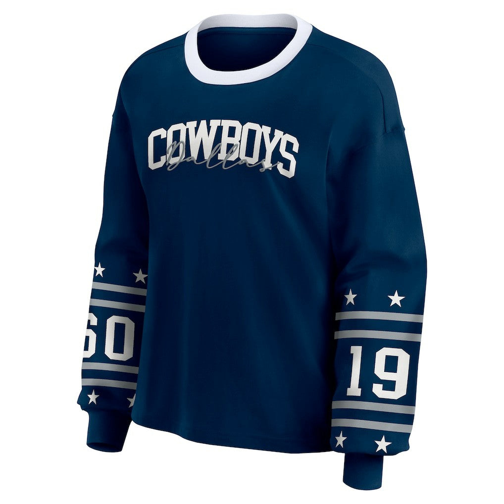 Dallas Cowboys WEAR by Erin Andrews Women's Sport Long-Sleeve T-Shirt - Navy on sale