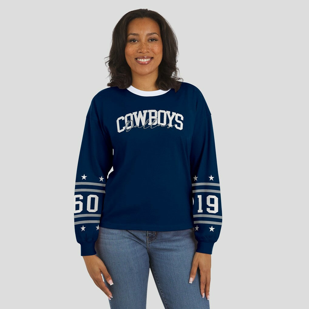 Dallas Cowboys WEAR by Erin Andrews Women's Sport Long-Sleeve T-Shirt - Navy on sale