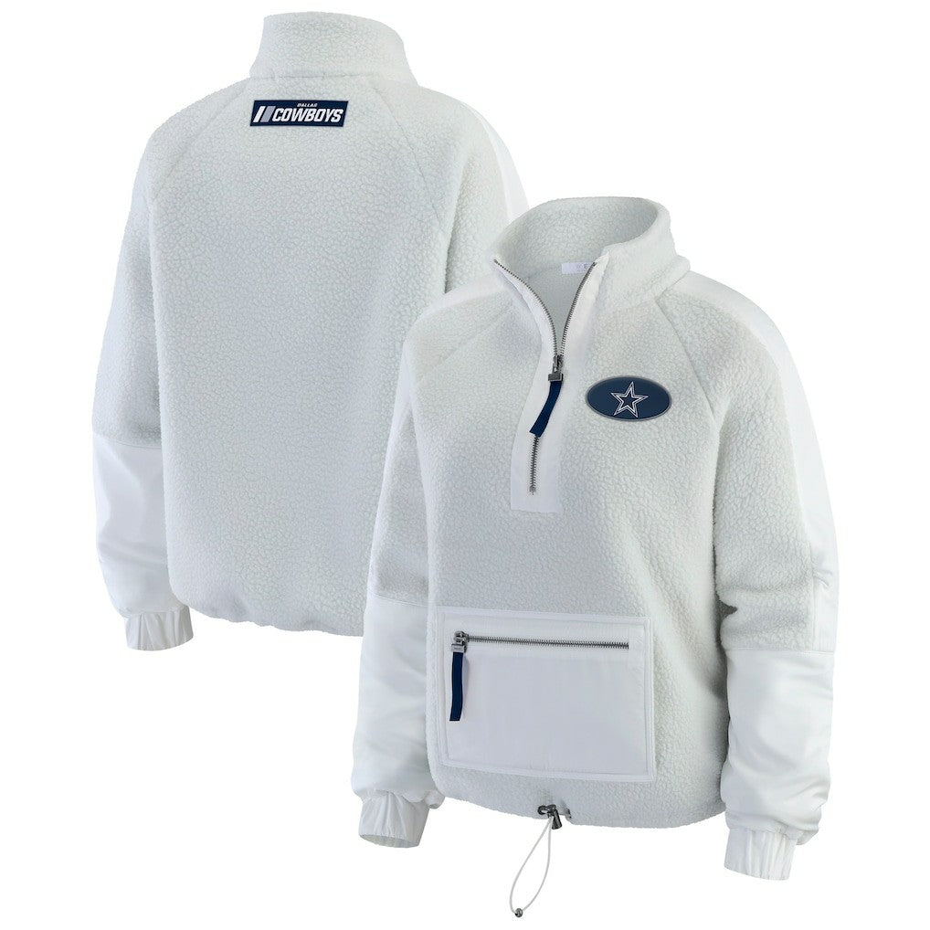 Dallas Cowboys WEAR by Erin Andrews Women's Polar Fleece Half-Zip Jacket - White on sale