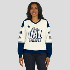 Dallas Cowboys WEAR by Erin Andrews Women's Racing Crew V-Neck Sweatshirt - Cream discount