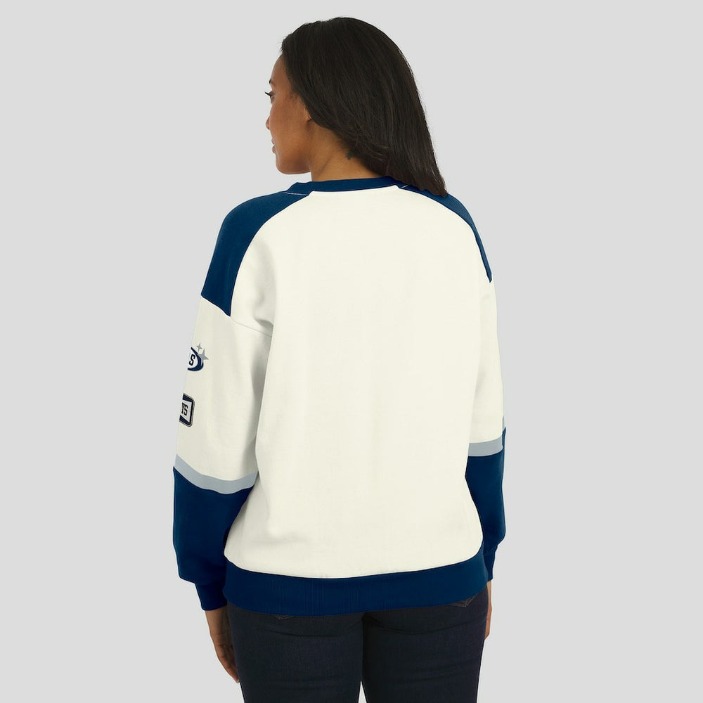 Dallas Cowboys WEAR by Erin Andrews Women's Racing Crew V-Neck Sweatshirt - Cream discount